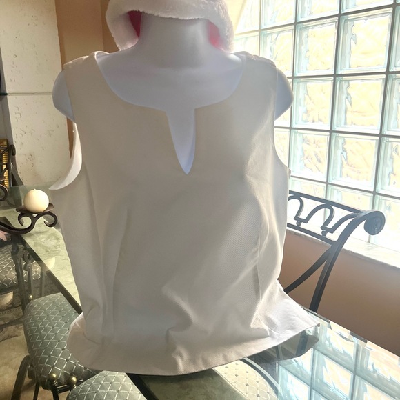 ANN TAYLOR Factory Select White Sleeveless Cotton Round Open V Neck Top - Picture 5 of 14